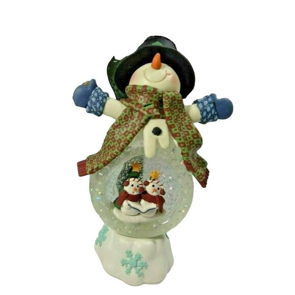 Snowman Water Globe Lighted Figurine Scarf Mittens Hat Snow Christmas Holiday - Picture 2 of 7